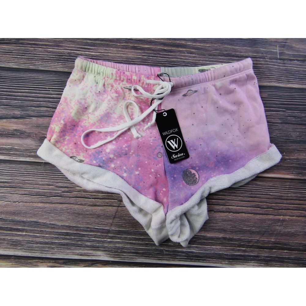 Wildfox Swim NEW Womens Small Pink Purple Space Gym Shorts Comfy Yoga